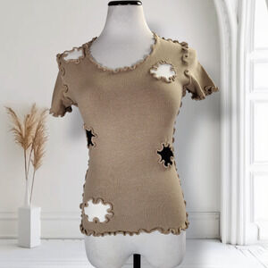 Vintage Mona Lisa Deconstructed Knit Top Avant Garde Ruffle Edge Italy M